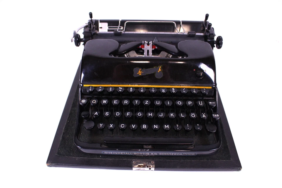 Rheinmetall Reise Schreibmaschine Schwarz Metall Typewriter No 316893 mit Koffer - Bild 2 von 4