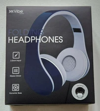 VIBE BLUE/GRAY FOLDING HEADPHONES 3.5MM INPUT STEREO DRIVER DYNAMIC BASS ( NEW )