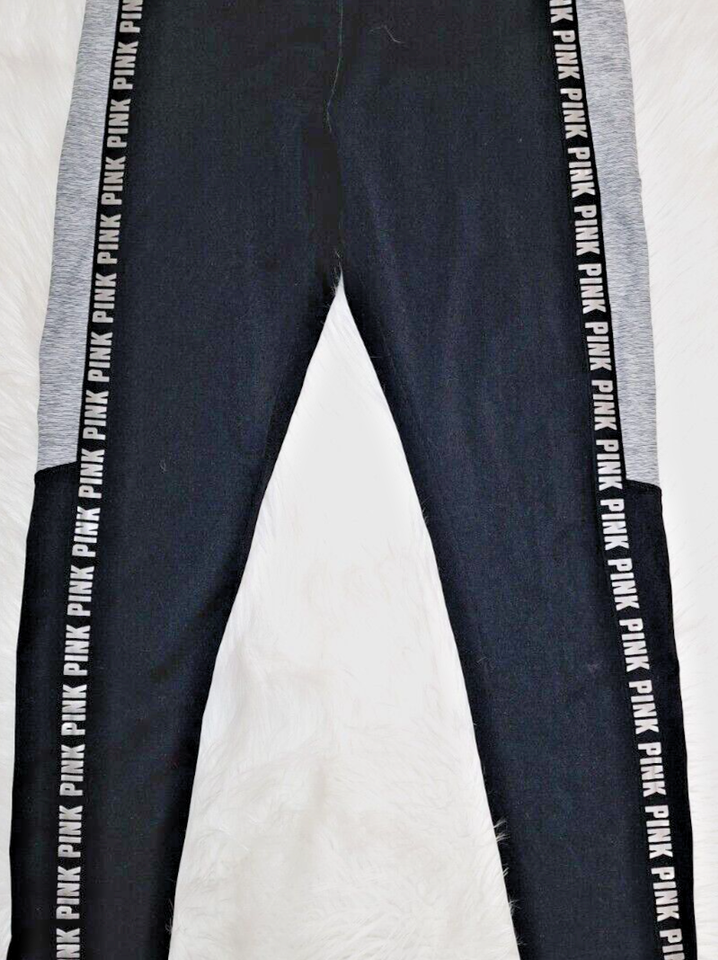 PINK LEGGINGS Sport VS Victorias Size L Run Yoga Black Gray Logo Gym