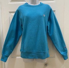 VTG Champion Reverse Weave Sweatshirt Size XS Crewneck Turquoise Blue Ribbed