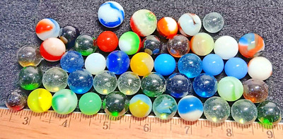 47 Marbles  RANDOM MIXED ASSORTMENT Clear, Swirl, & All Colors 3/8'' To 3/4'' Dia.