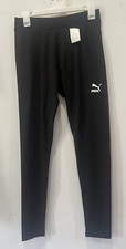 Puma Women  s Size M Solid Black Logo Cotton Leggings NWT