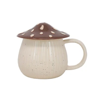 SIFCON Stoneware Mug Mushroom Lid Novelty Cup Unique Decorative Drinkware Brown 400ml