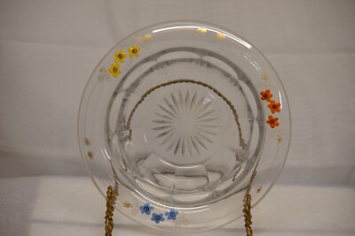 VINTAGE CANDY DISH WITH FLOWERS AND FROSTED STAR BOTTOM 7 1/2'' DIA.