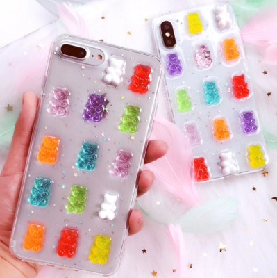 Cute Candy Color Bear Clear Phone Case For iPhone 17 Pro Max 16 15 14 13 12 11+ 
