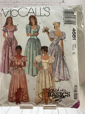 McCall's 4681 'Gunne Sax McClintock' Style 80s Formal Prom Dress Sz 12 Cut