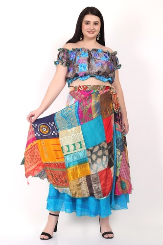 Women's Multi Patchwork Layered Long Sari Wrap Beach Skirt Wholesale Mix Lot - 第 1/13 張圖片