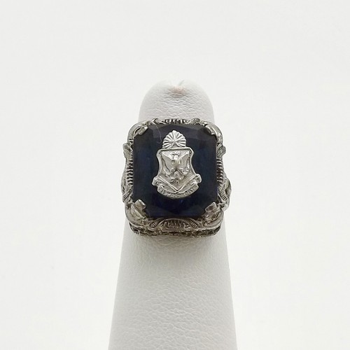 Art Deco Sterling Silver Blue Glass Alpha Phi Delta Filigree Fraternity Ring Sz4 Ebay