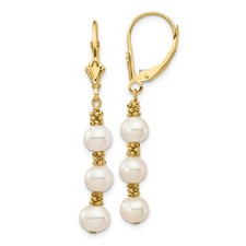 14k 5-6mm White Semi-round Freshwater Cultured Pearl Leverback Earrings