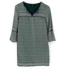 Madewell Starland Bell Sleeve Silk Shift Dress Bandana Floral Green Size XXS