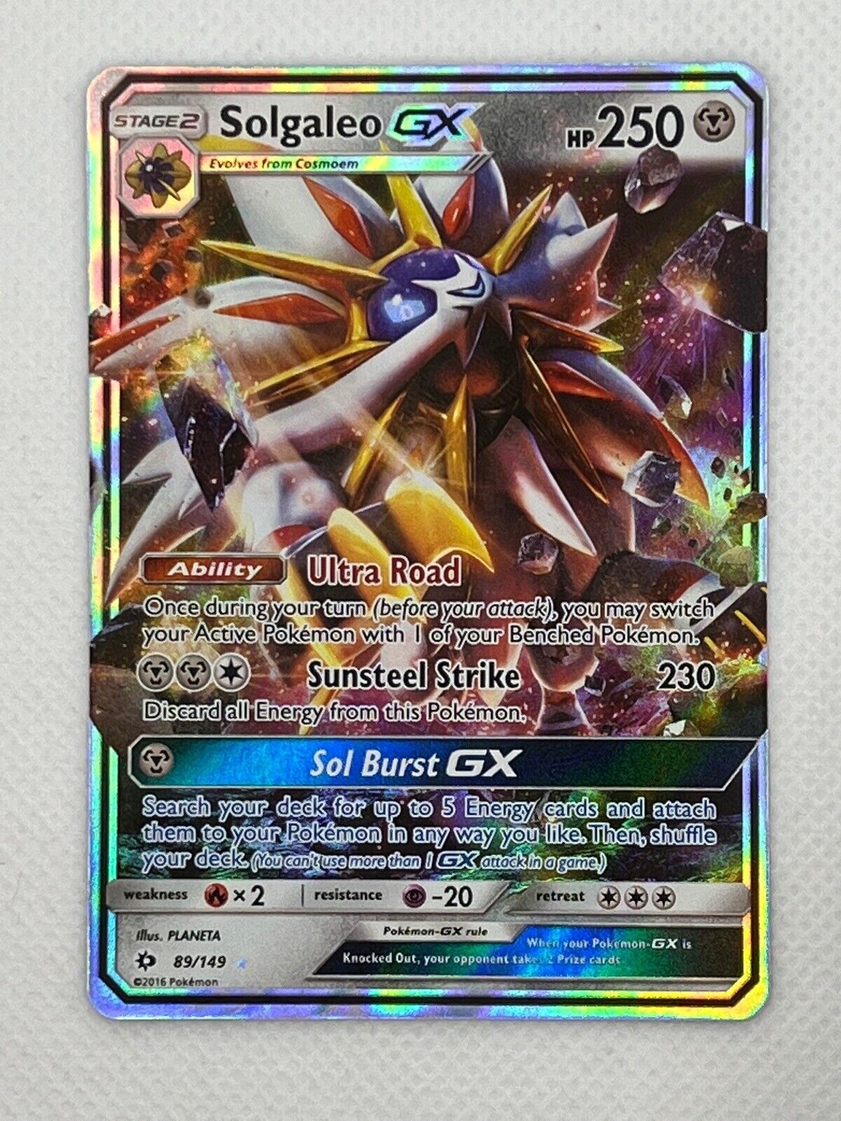 Pokemon TCG Sun and Moon Card Solgaleo GX 89/149 Full Art Rare