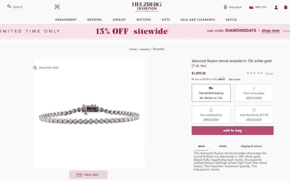 Helzberg shop tennis bracelet