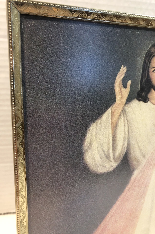 Marco de fotos antiguo chapado en oro de metal grabado de Jesús fe amor 8x10 Foto 4 de 4