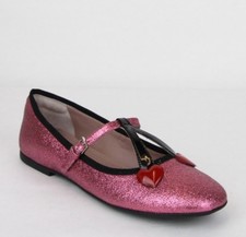 Gucci Girl Junior Pink Shimmer Fabric Ballet Flats w/Hearts 35 439814 5860