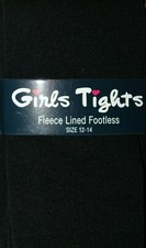 Gina Girls' Black Fleece Lined Footless Tights - Size 12-14, 2 Pair/Pack