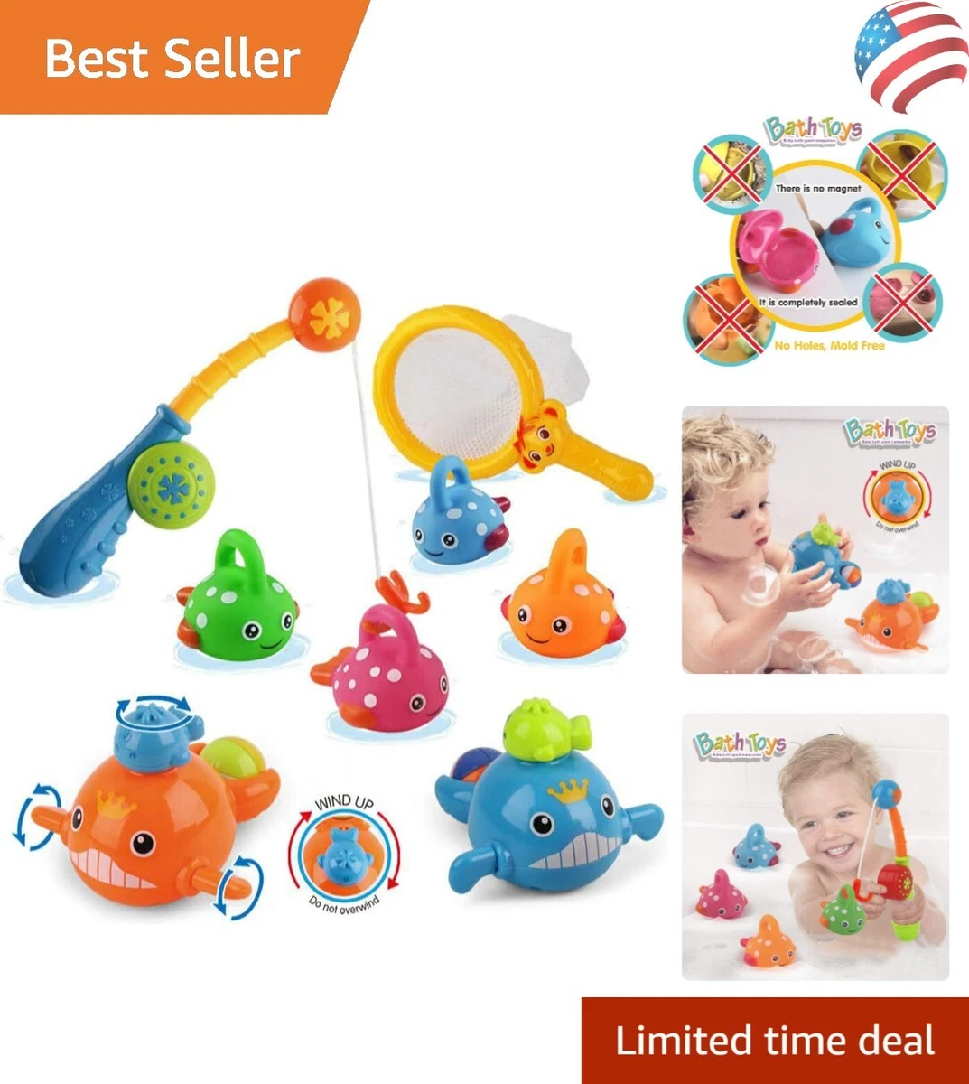 Sturdy Bath Toy Fishing Game - No Holes, Fun, Coordination - Ages 18+  Months