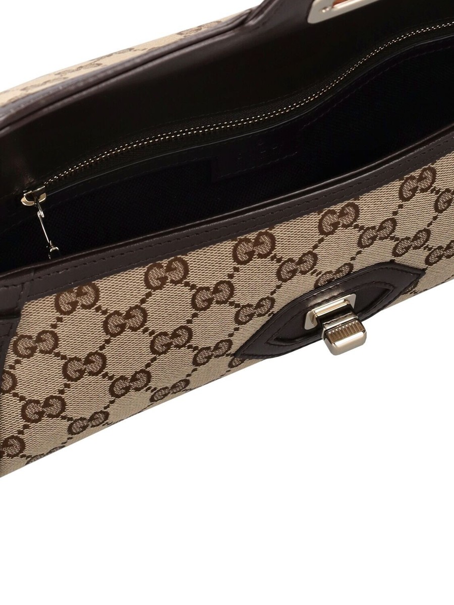 GUCCI Luce Small $3200 Beige And Ebony Canvas Shoulder Bag