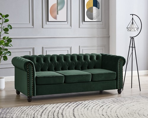 Chesterfield Sofa Velvet 3 2 Seater Couch Tufted Suite Studded Scroll Arms - Picture 11 of 66