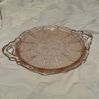 Jeannette 12.2 Cherry Blossom Pink Depression Glass Platter with handles