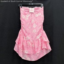 NWT Wmns PINK x LOVESHACKFANCY Lace Coquette Strapless Ruffle Party Mini Dress L