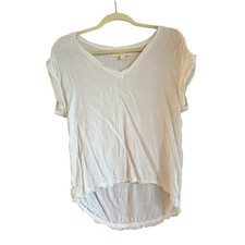 Cloth & Stone White Textured V-Neck High Low Hem Short Sleeve Top