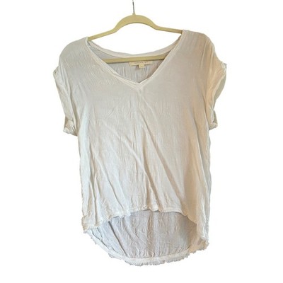 Cloth & Stone White Textured V-Neck High Low Hem Short Sleeve Top