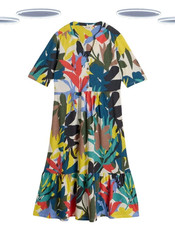 Ex White Stuff Women's Midi Dress Blue Multi Short Sleeve Jersey (Defect)