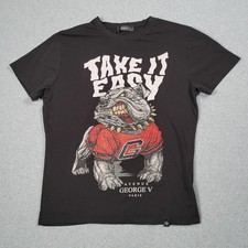 Avenue George V Paris Shirt Men Large Black Rhinestone Bulldog Luxury Streetwear