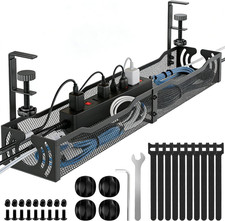 Cable Management, 25.3'' Under Desk Cable Management Tray No Drill, Metal Cable