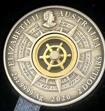 Australia Perth Mint Voyage Discovery Endeavour Ships Wheel Compass 2 oz Silver