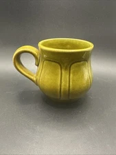 Vintage 1960s Los Angeles Potteries GREEN MUG CUP Square Design w/ Handle