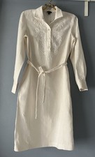 Talbots Linen Shirt Dress Sz 4 Ivory Embroidered Beaded