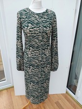 JDY Midi Dress Claude Zebra Printed Long Sleeve Dress Green bxf New Size Small
