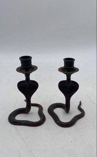 Antique Multicolor Bronze Home Decorative Cobra Candlesticks Lot Of 2