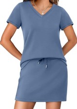 Two Piece Skirt Sets for Women Summer Vacation Outfits Tennis Skirt Crew Neck To