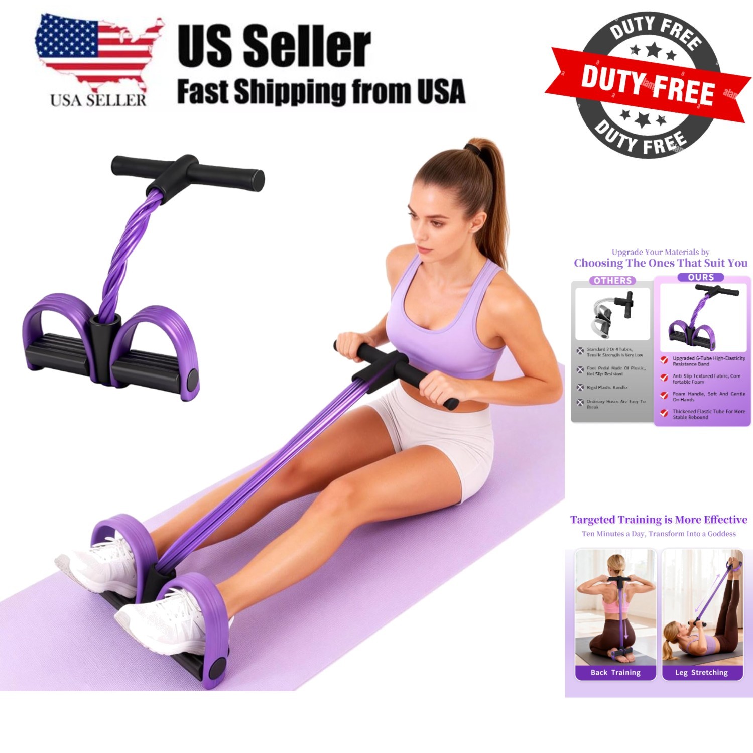 Multifunction , 6-Tube Elastic Yoga Pedal Puller Resistance Band, Natural Lat...