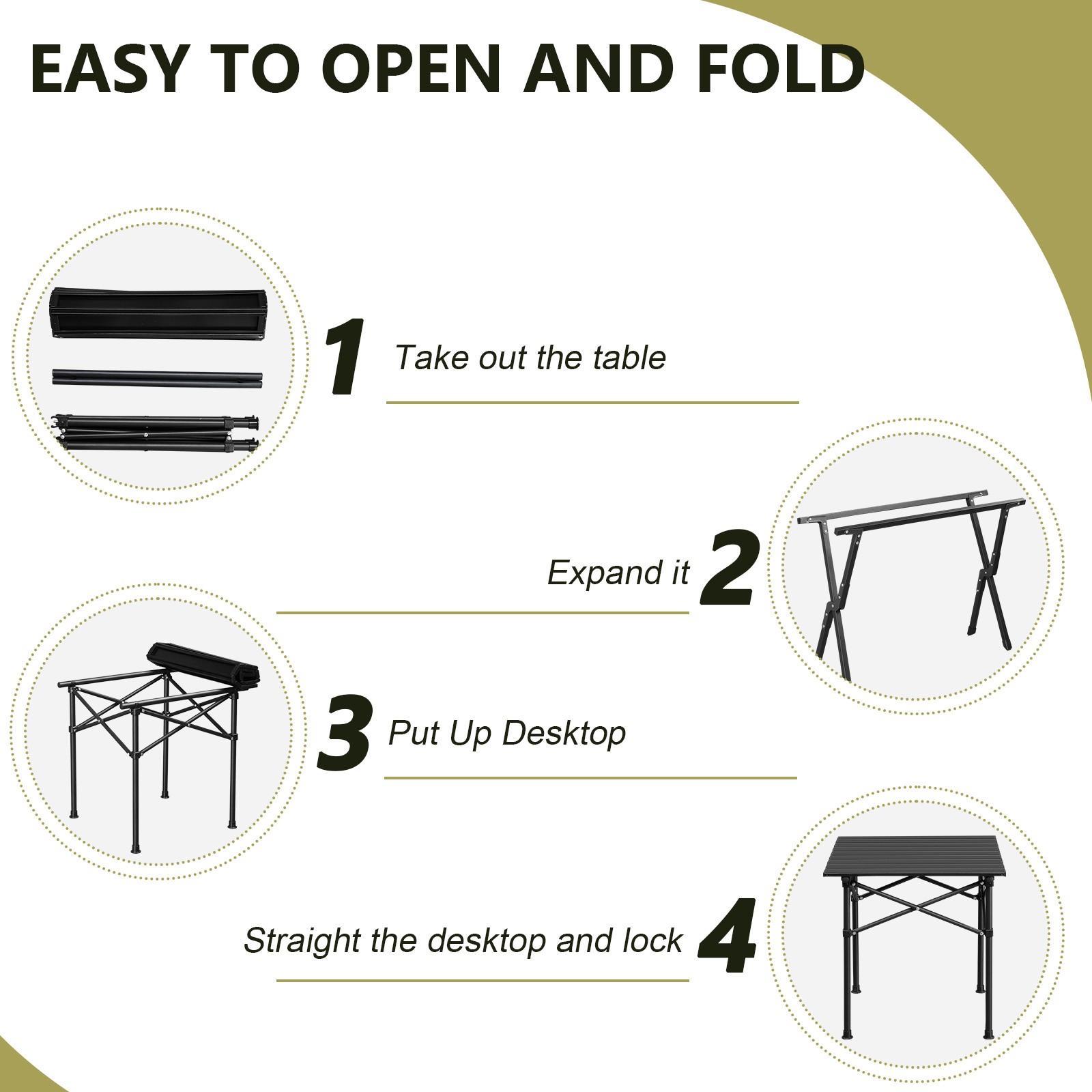 Folding Portable Camping Outdoor Picnic Table Carbon Steel with Carry Bag, Black