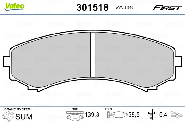 Plaquettes de frein Valeo 301518 sans bruit pour Pajero Sport