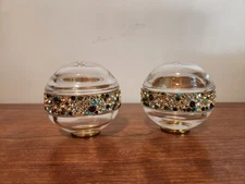 L'OBJET Vintage Salt & Pepper Glass Orb Shakers-PAVE Band SWAROVSKI Crystals MCM