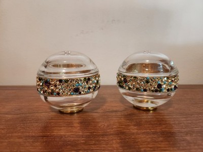 L'OBJET Vintage Salt & Pepper Glass Orb Shakers SWAROVSKI Crystals MCM REPAIRED 