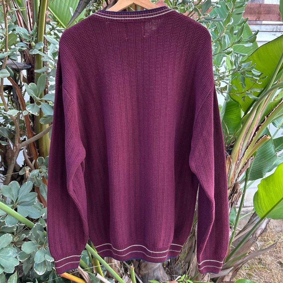 Vintage 90s Lee Sport USA Knit Sweater Maroon Burgundy Red L - Image 3 of 4