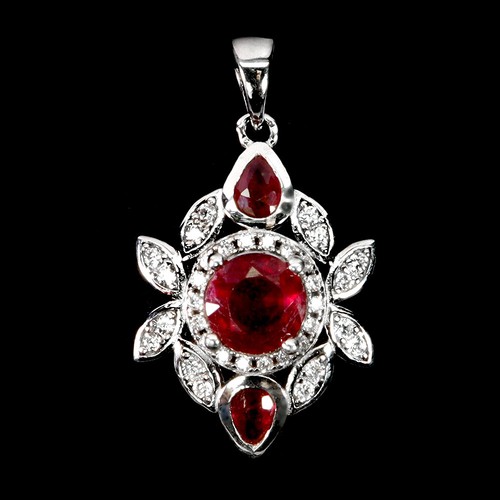 925 Sterling Silver Pendant Round Ruby 6mm Natural Gemstone Jewelry