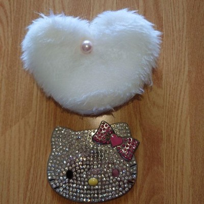 Hello Kitty Erica 2009 Compact Mirror White Fluffy Case Missing Rhinestones