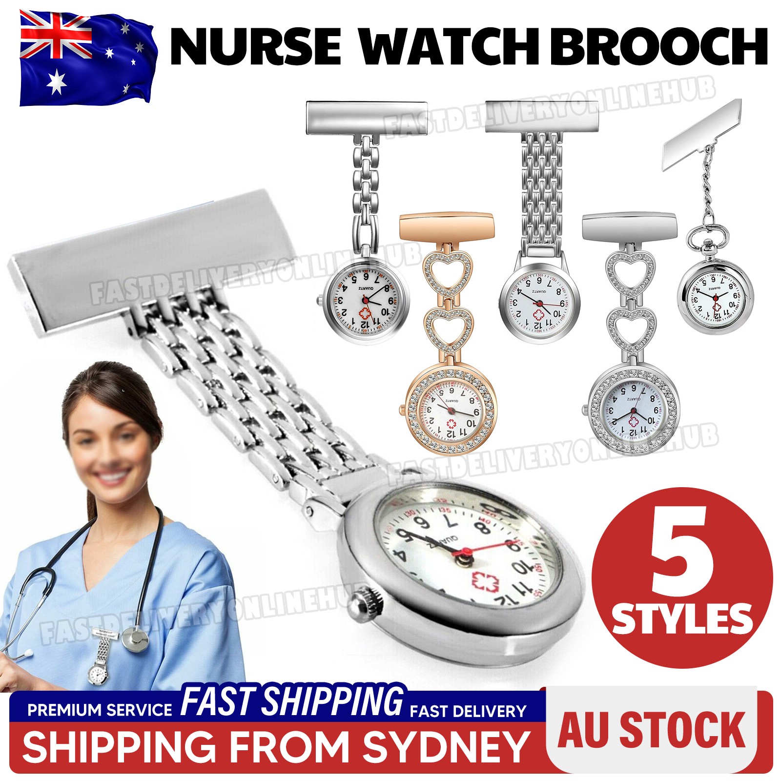 Vintage Silver Nurse Watch Metal Nursing Nurses Pendant Pocket Fob Brooch Quart