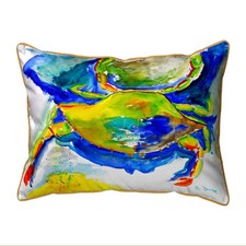 Betsy Drake Blue Yellow Crab Large Indoor Outdoor Pillow 16x20