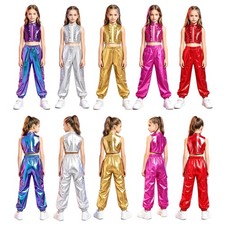 Kids Girls Sets Street Dancewear Crop Top Outfit Back Invisible Zipper Dance