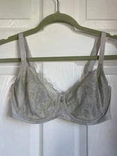 New NATORI 746211  Statement Floral Lace Sheer Full Figure Size 34D gray lime