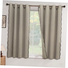 Linen Blackout Curtains Scalloped Tan 100 52"W x 63"L Pack of 2 Linen Tan