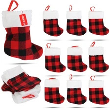 iconikal mini christmas stockings, 6-inch, red buffalo plaid, 24-pack