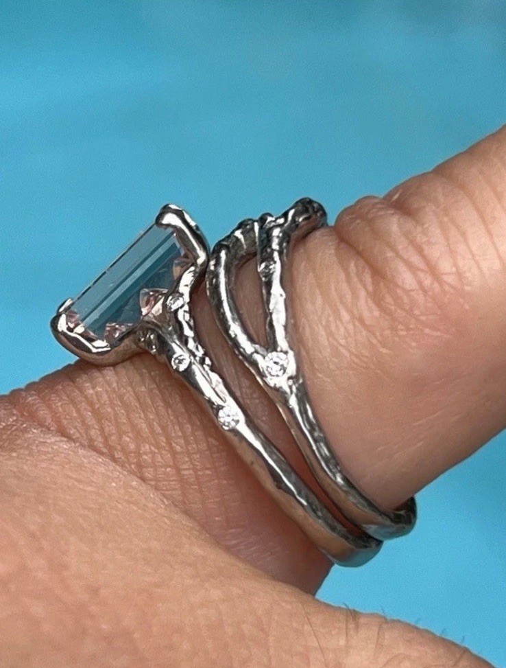 Artisan Created 14k Solid White Gold Morganite Ri… - image 5